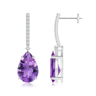 12x8mm AA Solitaire Pear Amethyst Drop Earrings with Diamonds in White Gold