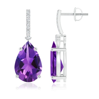 12x8mm AAAA Solitaire Pear Amethyst Drop Earrings with Diamonds in P950 Platinum