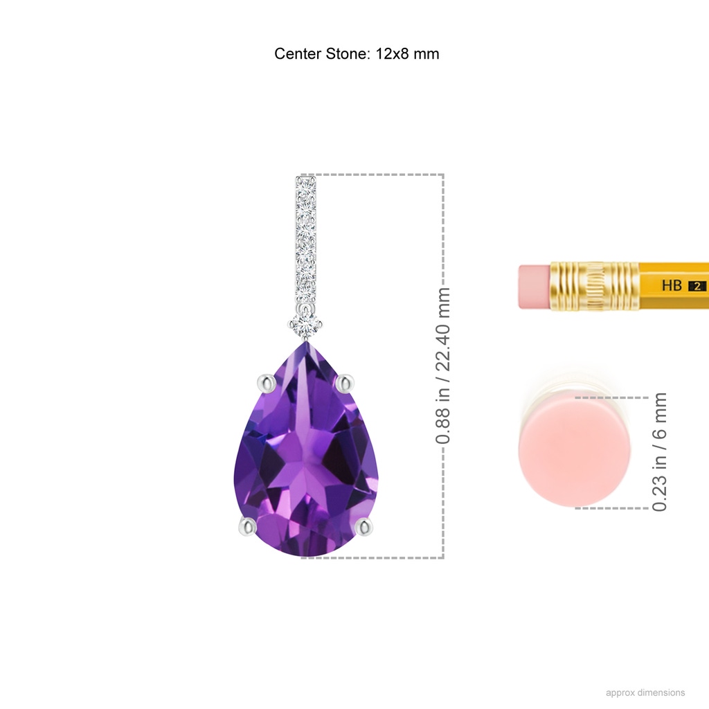 12x8mm AAAA Solitaire Pear Amethyst Drop Earrings with Diamonds in P950 Platinum Ruler