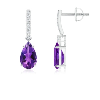 8x5mm AAAA Solitaire Pear Amethyst Drop Earrings with Diamonds in P950 Platinum