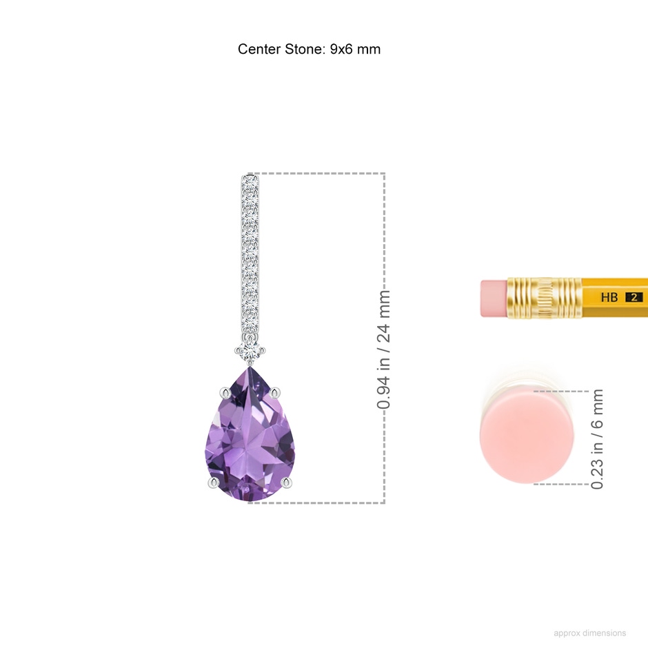 9x6mm A Solitaire Pear Amethyst Drop Earrings with Diamonds in White Gold ruler