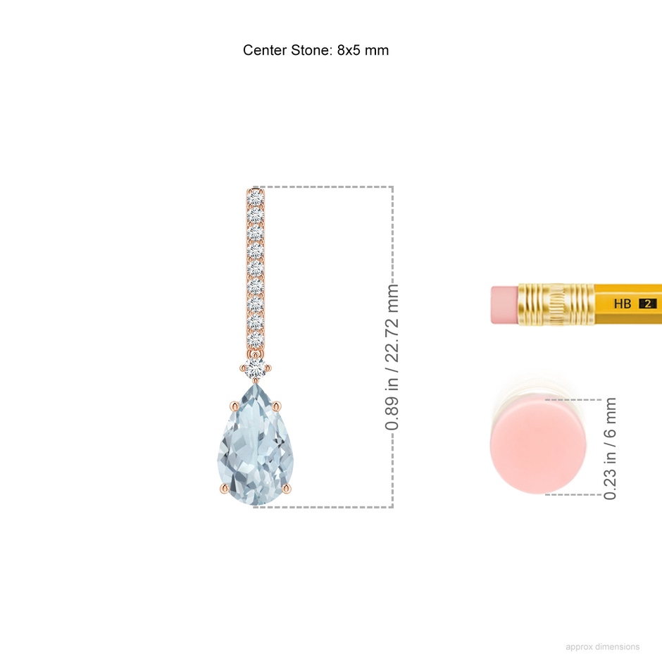 8x5mm A Solitaire Pear Aquamarine Drop Earrings with Diamonds in 9K Rose Gold ruler