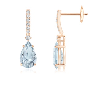 8x5mm A Solitaire Pear Aquamarine Drop Earrings with Diamonds in Rose Gold