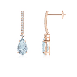 8x5mm A Solitaire Pear Aquamarine Drop Earrings with Diamonds in Rose Gold