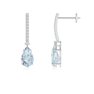 8x5mm A Solitaire Pear Aquamarine Drop Earrings with Diamonds in White Gold