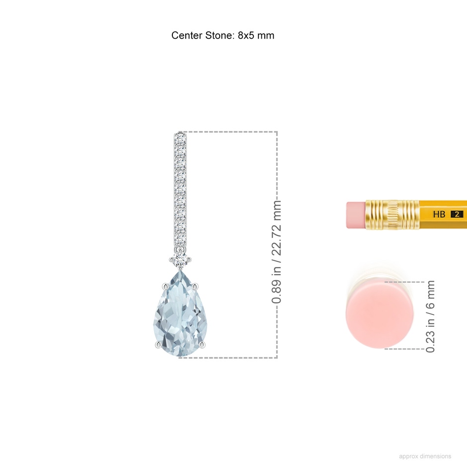 8x5mm A Solitaire Pear Aquamarine Drop Earrings with Diamonds in White Gold ruler