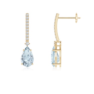 8x5mm A Solitaire Pear Aquamarine Drop Earrings with Diamonds in Yellow Gold