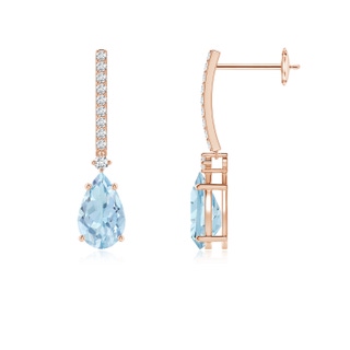 8x5mm AA Solitaire Pear Aquamarine Drop Earrings with Diamonds in 9K Rose Gold