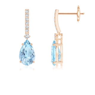 8x5mm AAA Solitaire Pear Aquamarine Drop Earrings with Diamonds in 9K Rose Gold