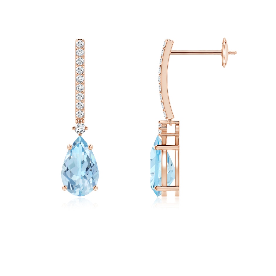 8x5mm AAA Solitaire Pear Aquamarine Drop Earrings with Diamonds in 9K Rose Gold 