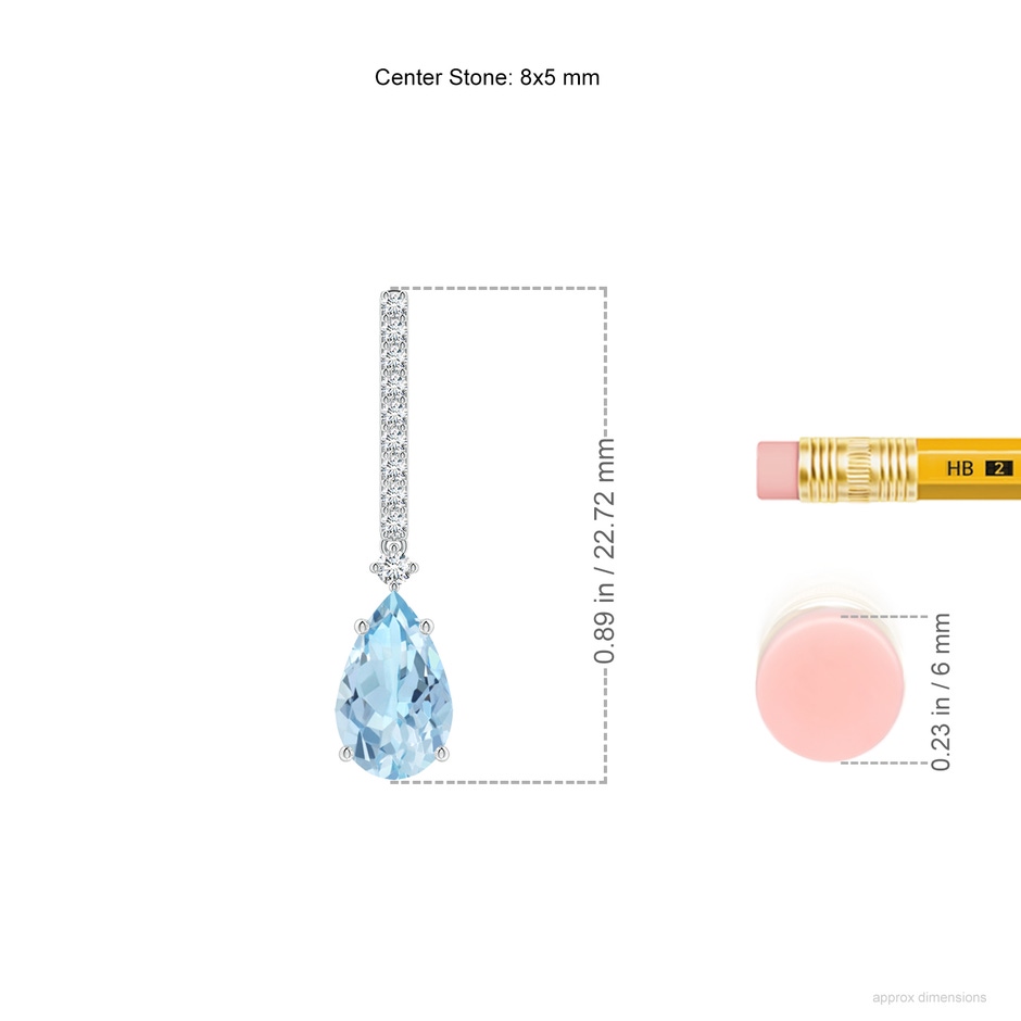 8x5mm AAA Solitaire Pear Aquamarine Drop Earrings with Diamonds in P950 Platinum ruler