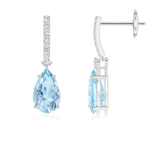 8x5mm AAA Solitaire Pear Aquamarine Drop Earrings with Diamonds in White Gold