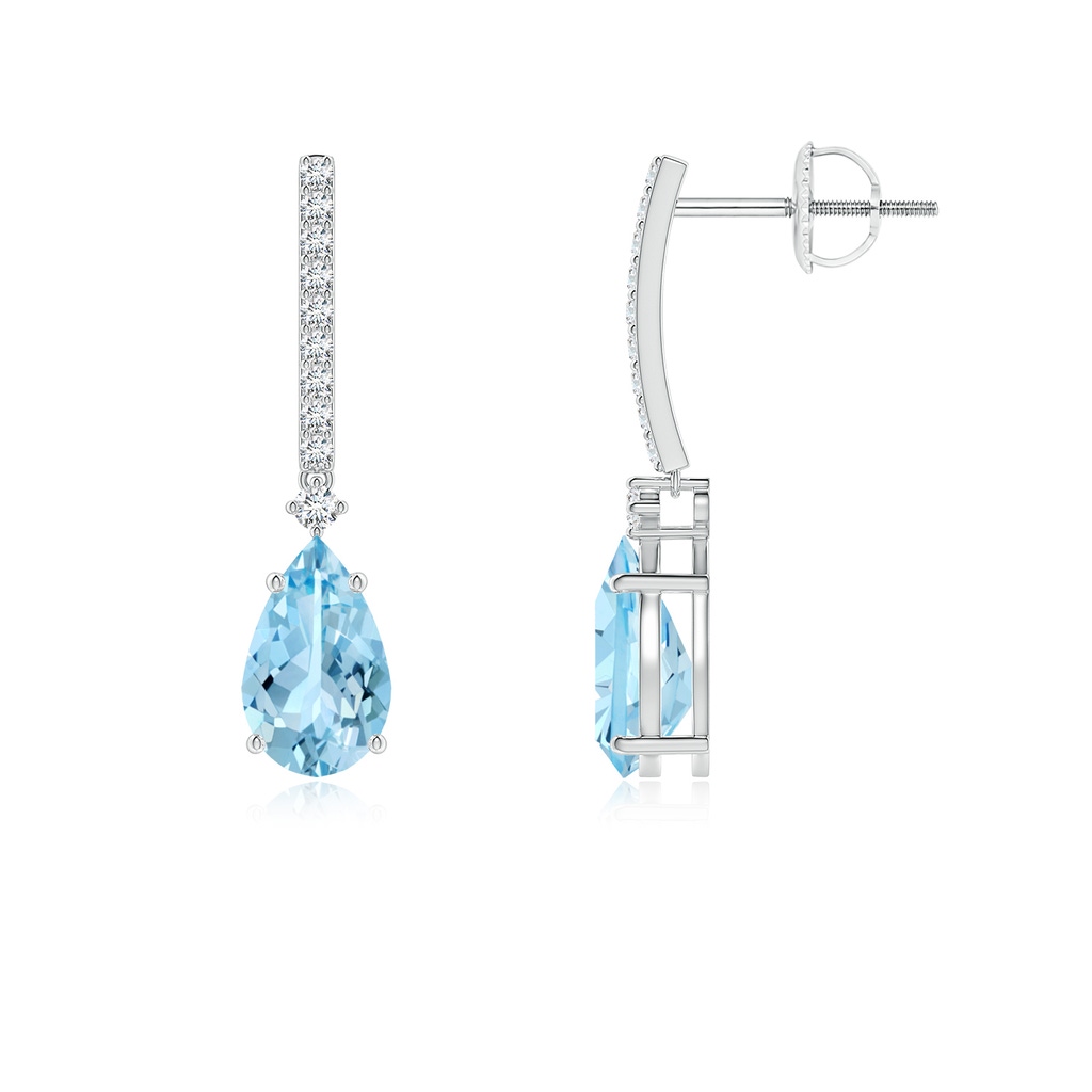 8x5mm AAAA Solitaire Pear Aquamarine Drop Earrings with Diamonds in P950 Platinum