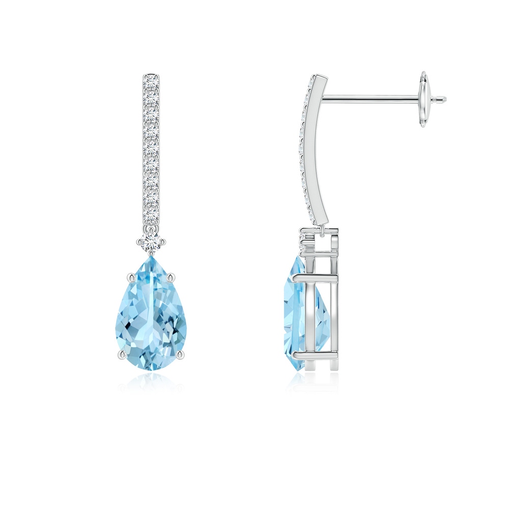 8x5mm AAAA Solitaire Pear Aquamarine Drop Earrings with Diamonds in White Gold