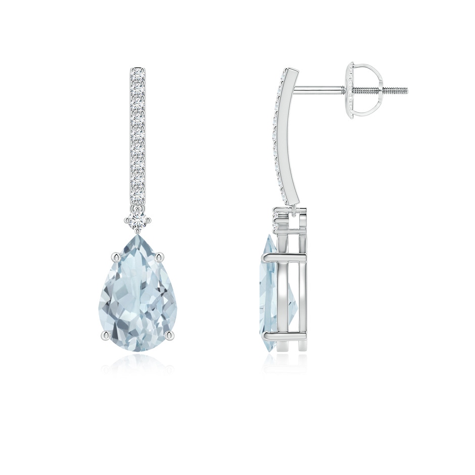 9x6mm A Solitaire Pear Aquamarine Drop Earrings with Diamonds in P950 Platinum 
