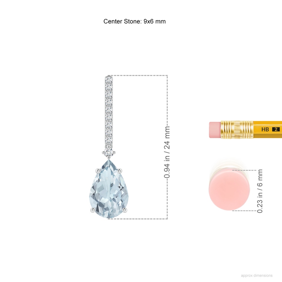 9x6mm A Solitaire Pear Aquamarine Drop Earrings with Diamonds in White Gold ruler