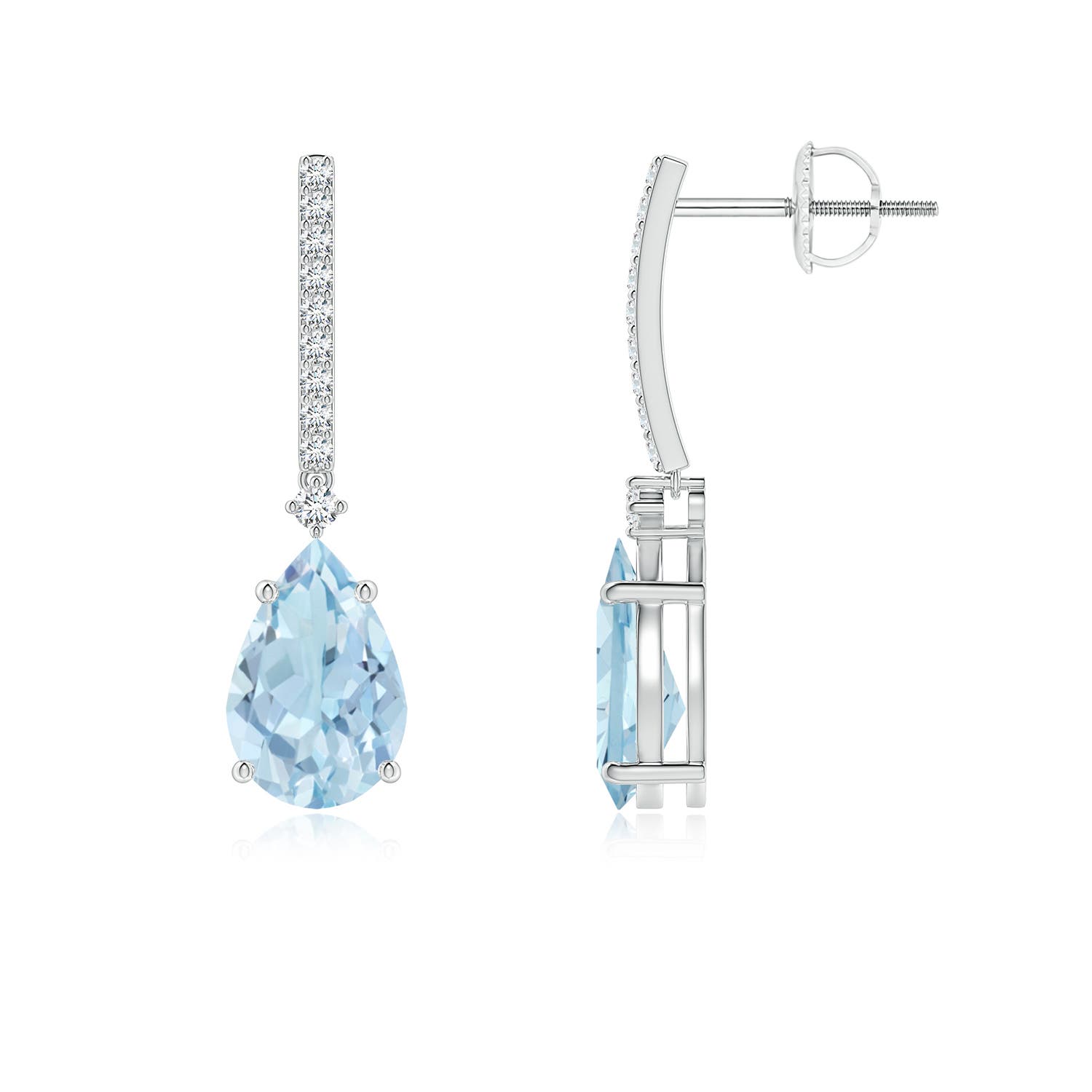 9x6mm AA Solitaire Pear Aquamarine Drop Earrings with Diamonds in P950 Platinum