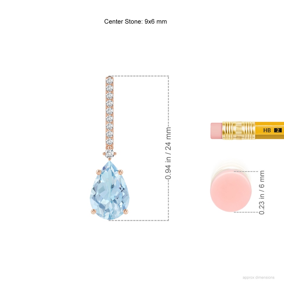 9x6mm AA Solitaire Pear Aquamarine Drop Earrings with Diamonds in Rose Gold ruler