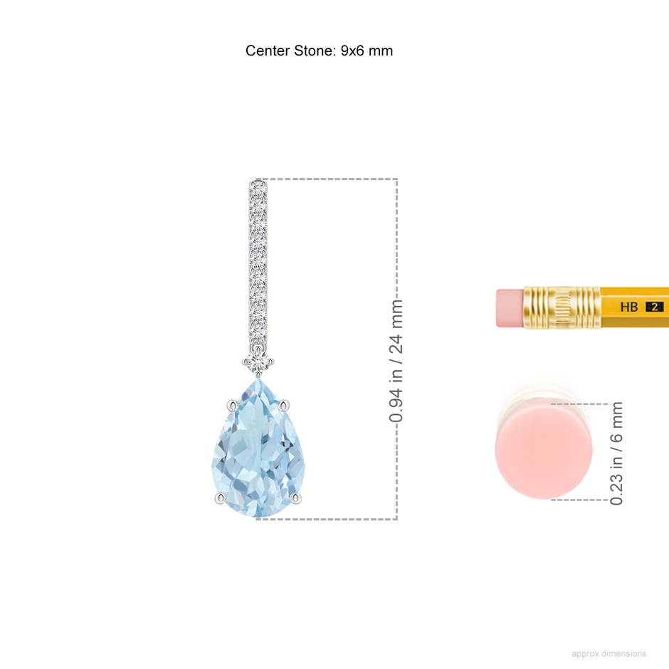 9x6mm AA Solitaire Pear Aquamarine Drop Earrings with Diamonds in White Gold ruler