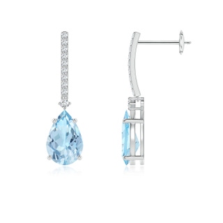 9x6mm AAA Solitaire Pear Aquamarine Drop Earrings with Diamonds in White Gold