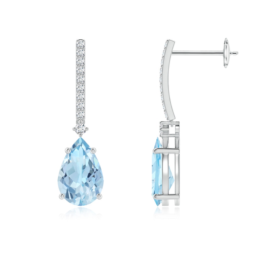 9x6mm AAA Solitaire Pear Aquamarine Drop Earrings with Diamonds in White Gold 