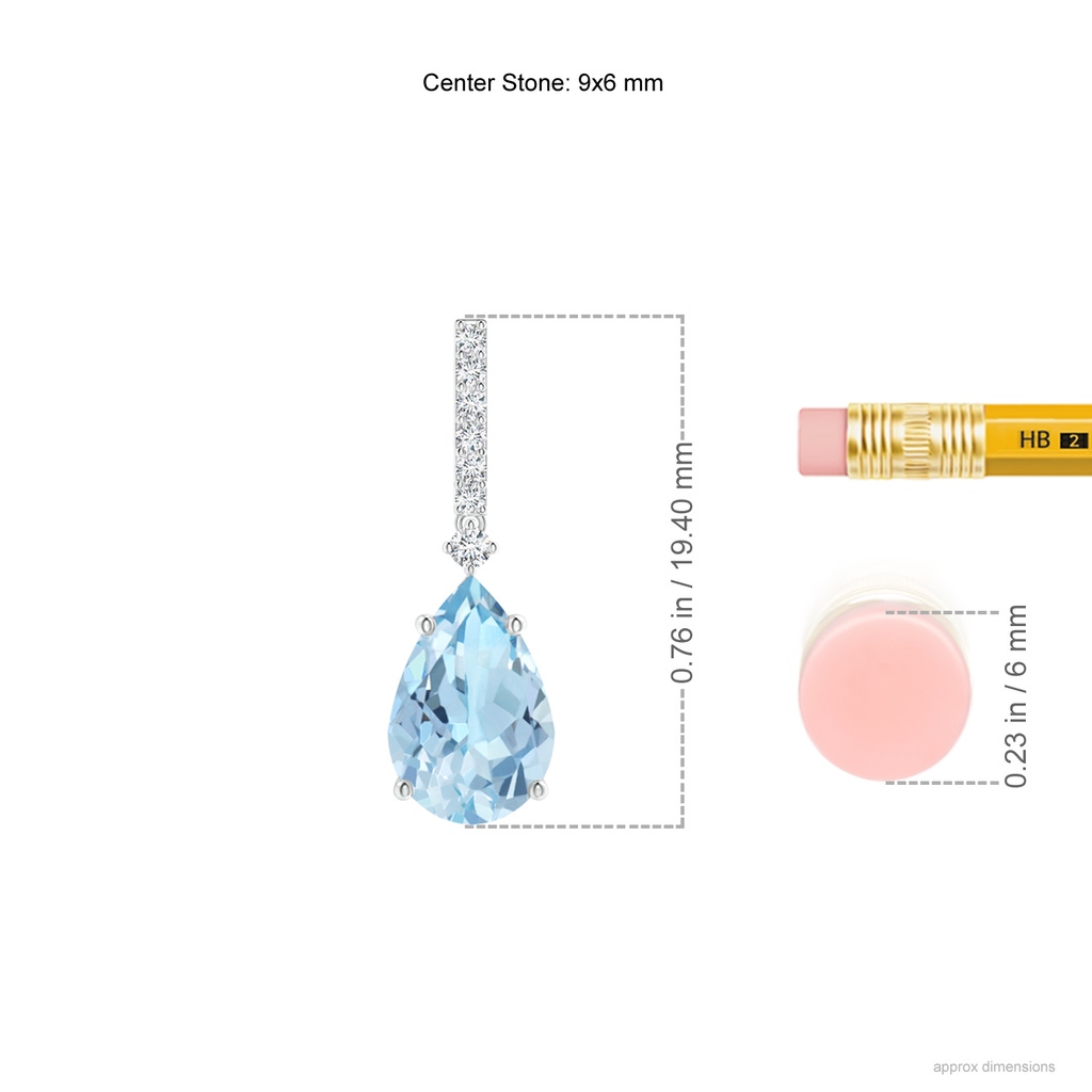 9x6mm AAA Solitaire Pear Aquamarine Drop Earrings with Diamonds in White Gold Product Image