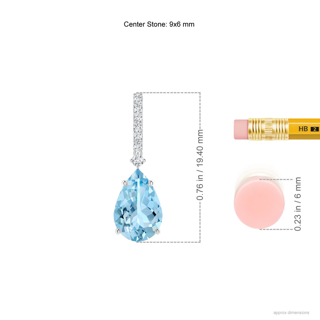 9x6mm AAAA Solitaire Pear Aquamarine Drop Earrings with Diamonds in P950 Platinum Ruler