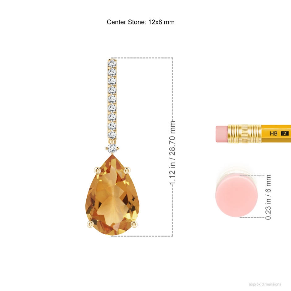 12x8mm A Solitaire Pear Citrine Drop Earrings with Diamonds in 18K Yellow Gold ruler