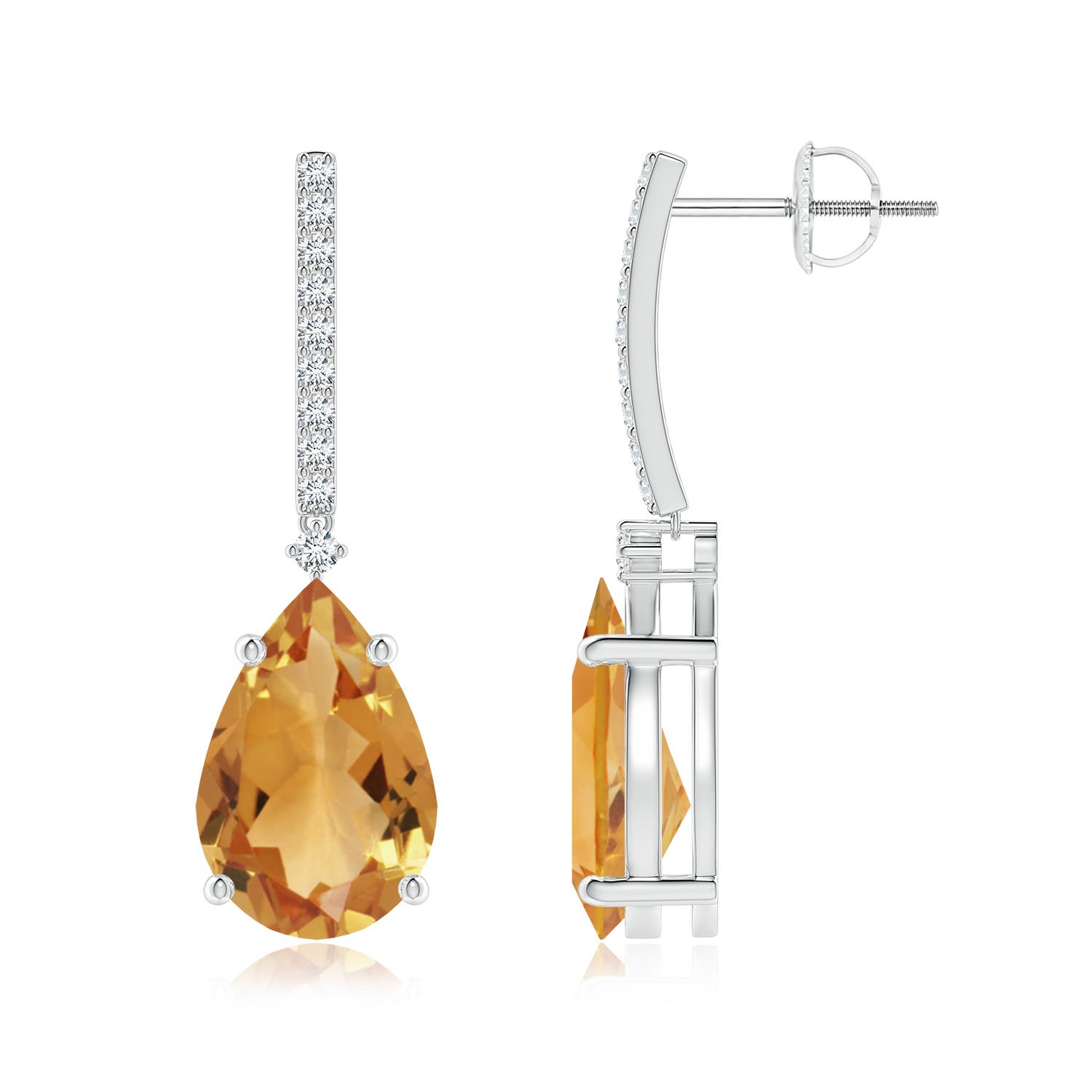 12x8mm A Solitaire Pear Citrine Drop Earrings with Diamonds in P950 Platinum