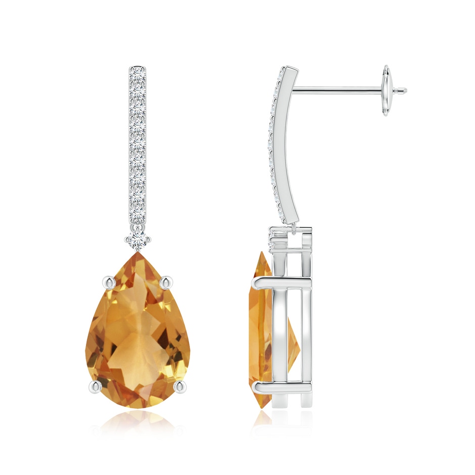 12x8mm A Solitaire Pear Citrine Drop Earrings with Diamonds in White Gold 