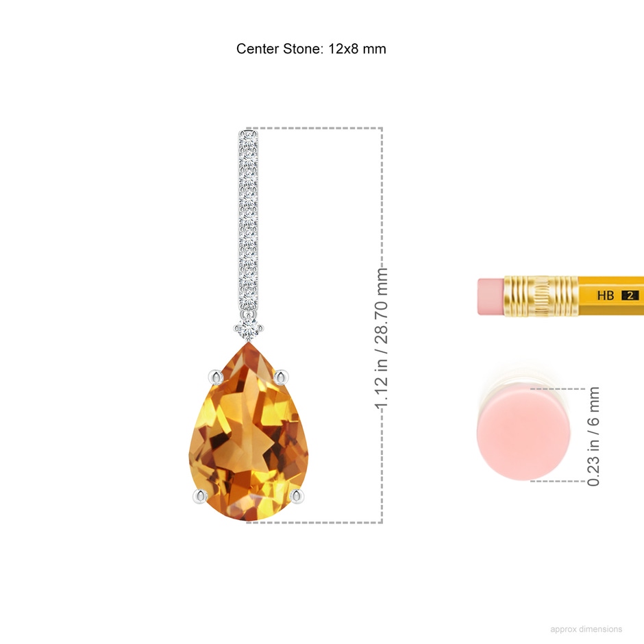 12x8mm AA Solitaire Pear Citrine Drop Earrings with Diamonds in 18K White Gold ruler