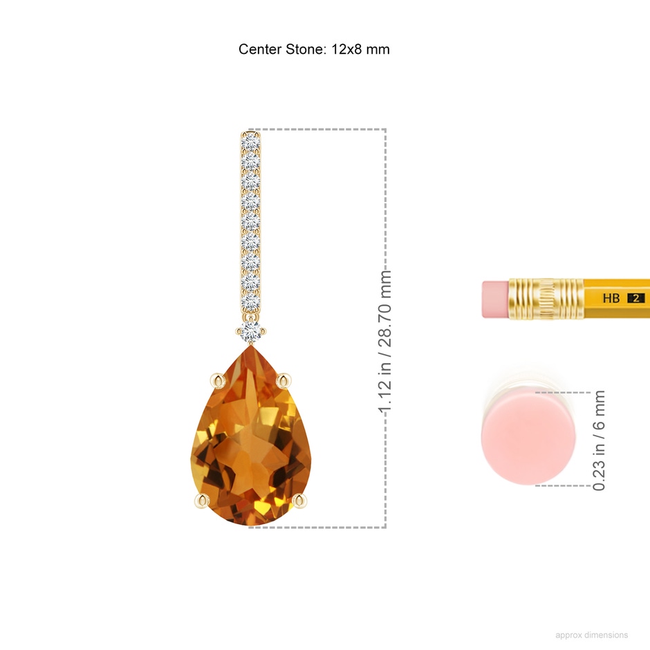 12x8mm AAA Solitaire Pear Citrine Drop Earrings with Diamonds in 18K Yellow Gold ruler