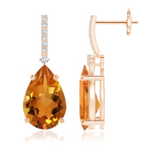 12x8mm AAA Solitaire Pear Citrine Drop Earrings with Diamonds in Rose Gold