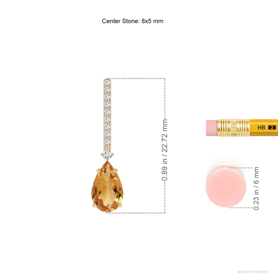 8x5mm A Solitaire Pear Citrine Drop Earrings with Diamonds in 10K Yellow Gold ruler