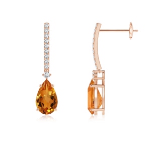 8x5mm AAA Solitaire Pear Citrine Drop Earrings with Diamonds in 9K Rose Gold