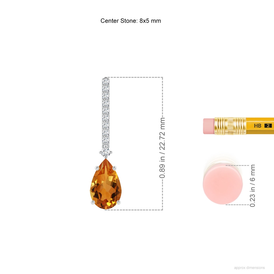 8x5mm AAA Solitaire Pear Citrine Drop Earrings with Diamonds in White Gold ruler