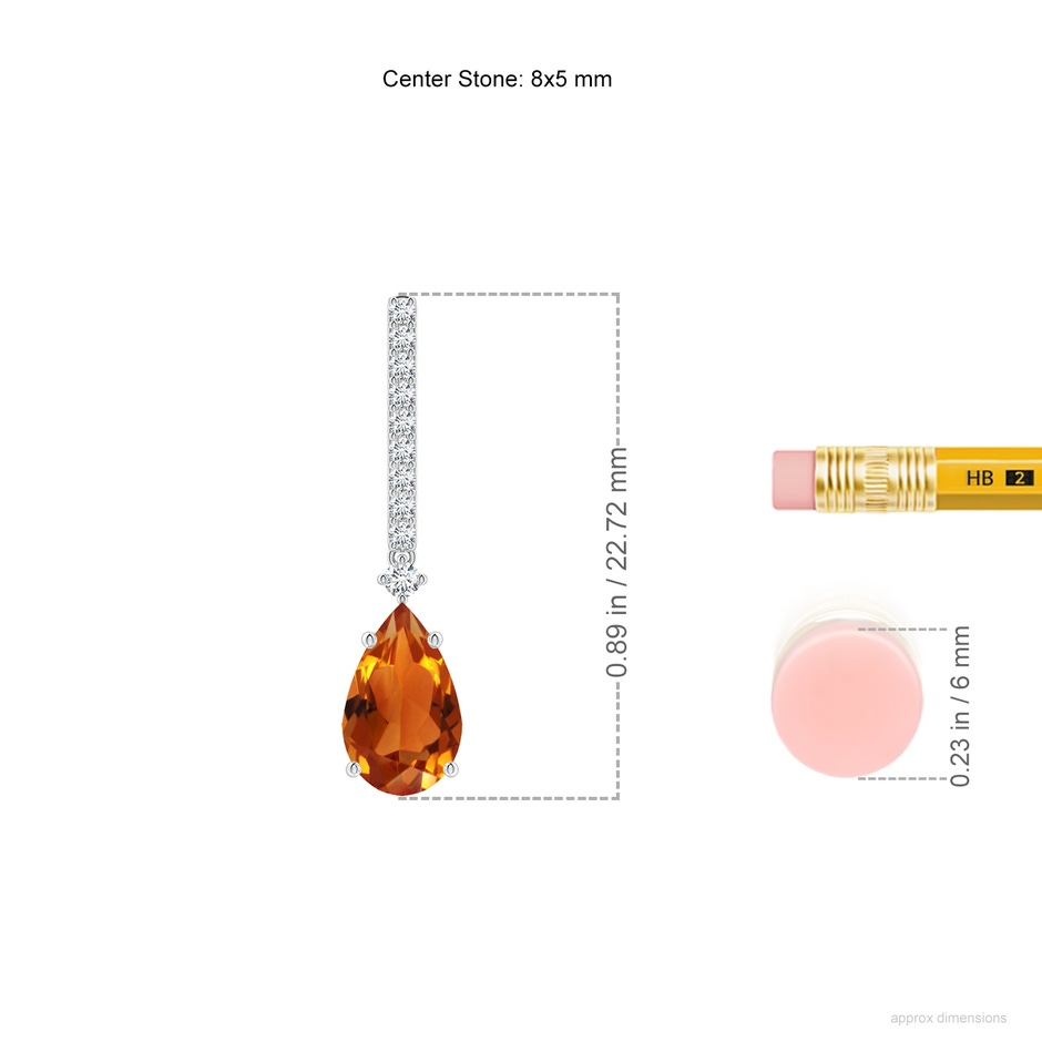 8x5mm AAAA Solitaire Pear Citrine Drop Earrings with Diamonds in P950 Platinum ruler