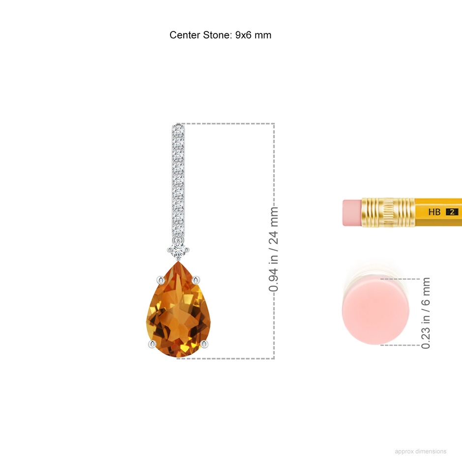 9x6mm AAA Solitaire Pear Citrine Drop Earrings with Diamonds in White Gold ruler