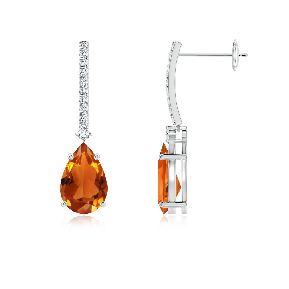 9x6mm AAAA Solitaire Pear Citrine Drop Earrings with Diamonds in White Gold 