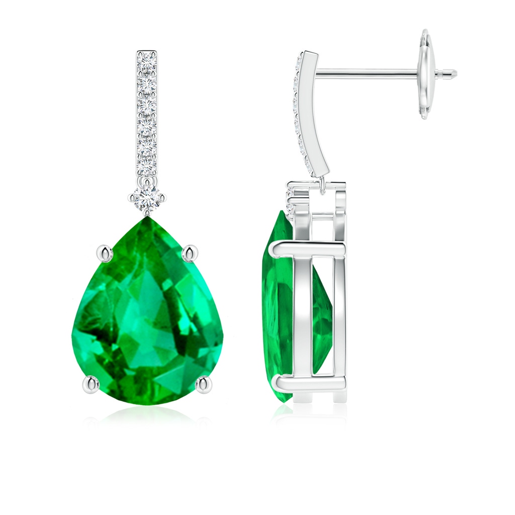 10x8mm AAA Pear-Shaped Emerald Drop Earrings with Accents in White Gold