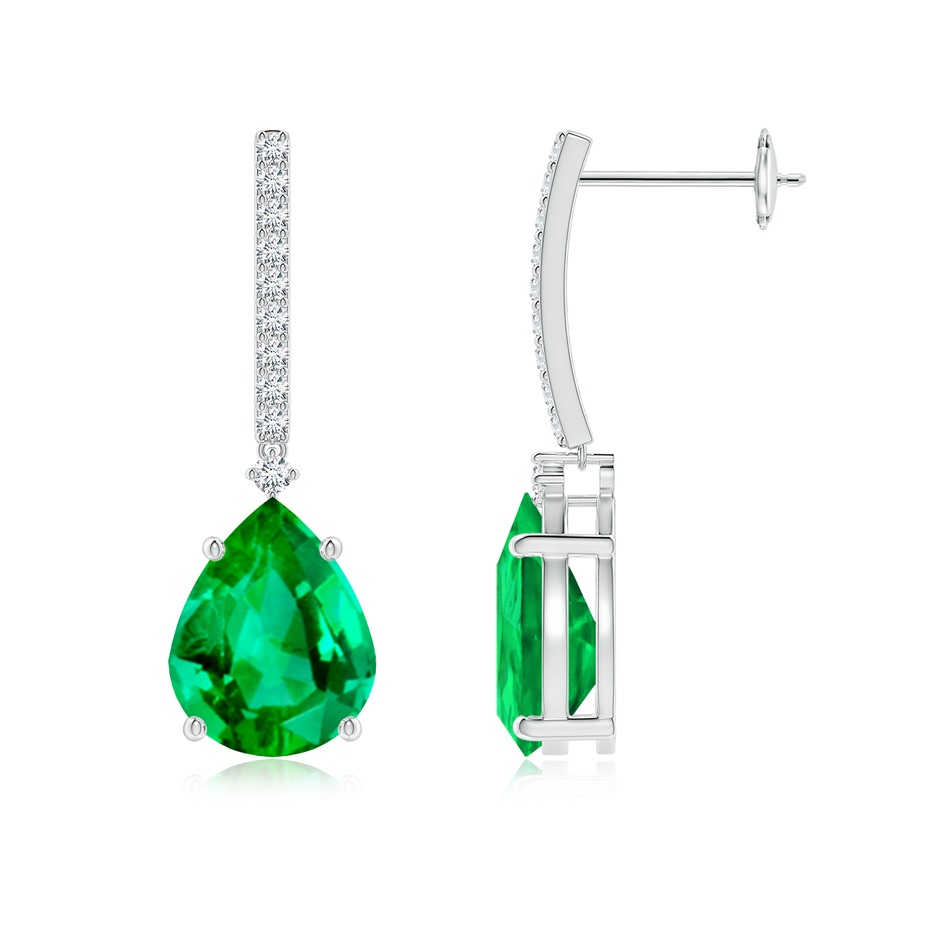 10x8mm AAA Pear-Shaped Emerald Drop Earrings with Accents in White Gold 