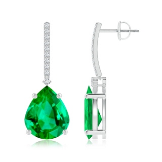 12x10mm AAA Pear-Shaped Emerald Drop Earrings with Accents in P950 Platinum