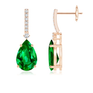 9x7mm AAAA Pear-Shaped Emerald Drop Earrings with Accents in Rose Gold