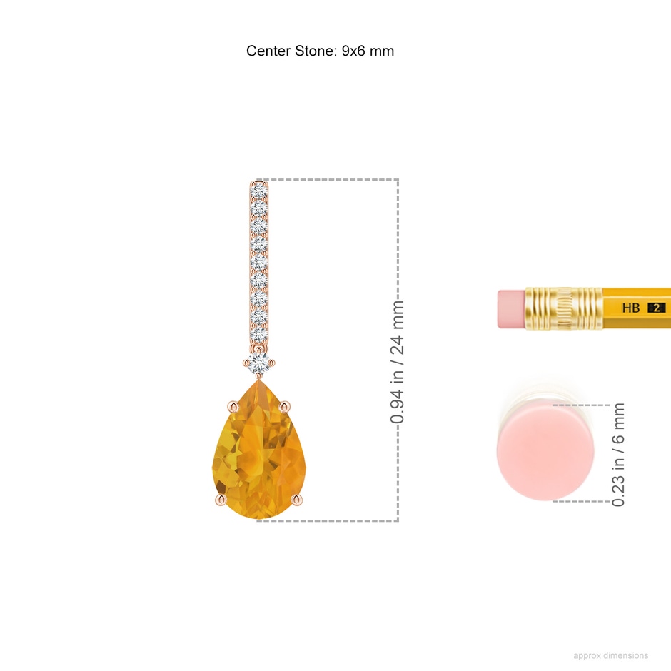 9x6mm A Solitaire Pear Fire Opal Drop Earrings with Diamonds in Rose Gold ruler