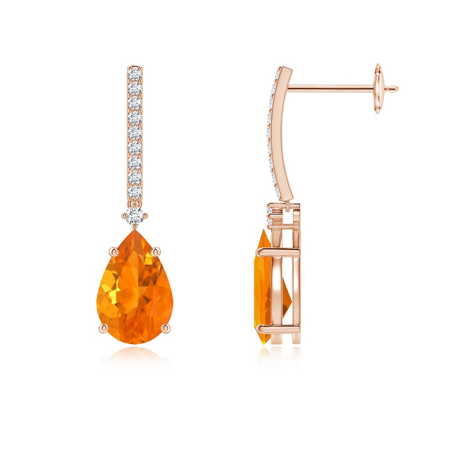 9x6mm AA Solitaire Pear Fire Opal Drop Earrings with Diamonds in Rose Gold 