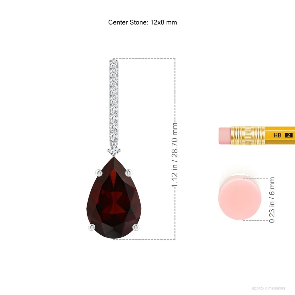 12x8mm A Solitaire Pear Garnet Drop Earrings with Diamonds in P950 Platinum ruler