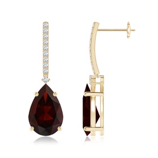 12x8mm A Solitaire Pear Garnet Drop Earrings with Diamonds in Yellow Gold