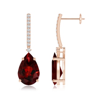 12x8mm AAA Solitaire Pear Garnet Drop Earrings with Diamonds in Rose Gold