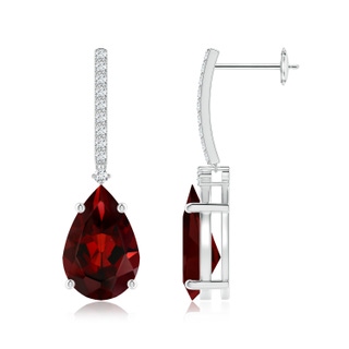 12x8mm AAA Solitaire Pear Garnet Drop Earrings with Diamonds in White Gold