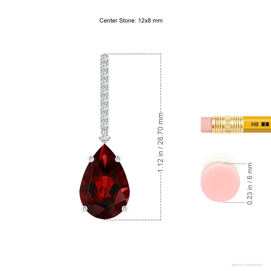 12x8mm AAA Solitaire Pear Garnet Drop Earrings with Diamonds in White Gold ruler